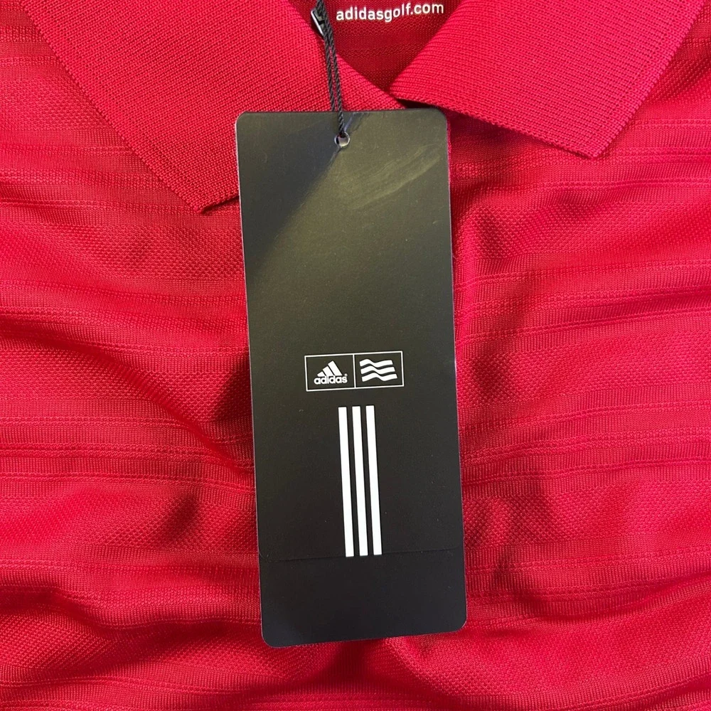 Adidas Golf Climalite Polo Shirt Red Textured Stripe Mens Large A162 X25870 NEW